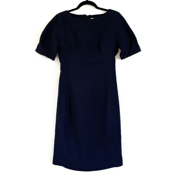 MM.LaFleur Women The Susanna Sheath Dress in Italian Pebble Jacquard Navy - Picture 3 of 13